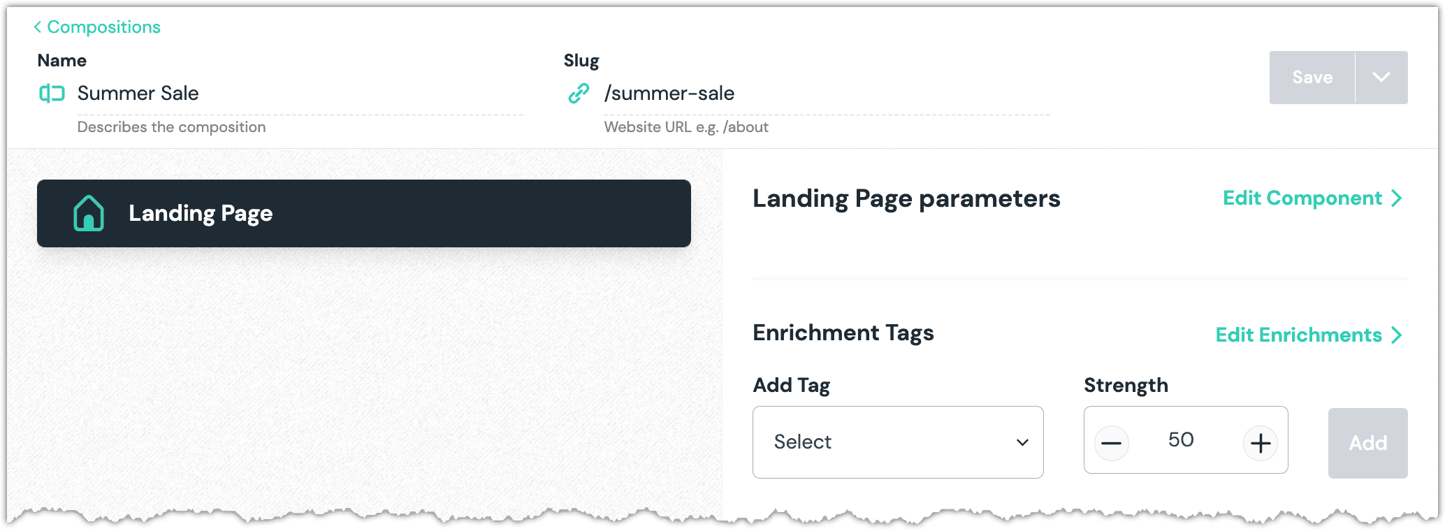 Screen showing no enrichments have been added to a composition.