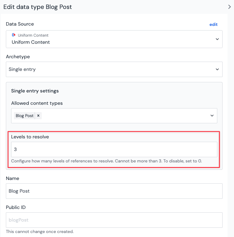 'Levels to resolve' setting for a data type